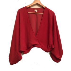 Red silk low cut top